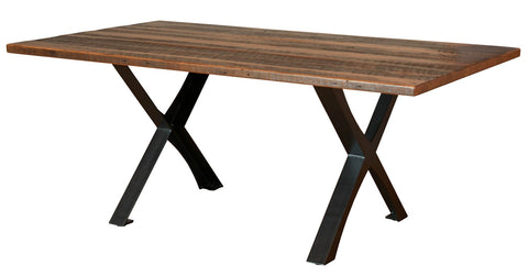 PITTSBURG - RECLAIMED BARNWOOD & BLACK STEEL BASE DINING TABLE